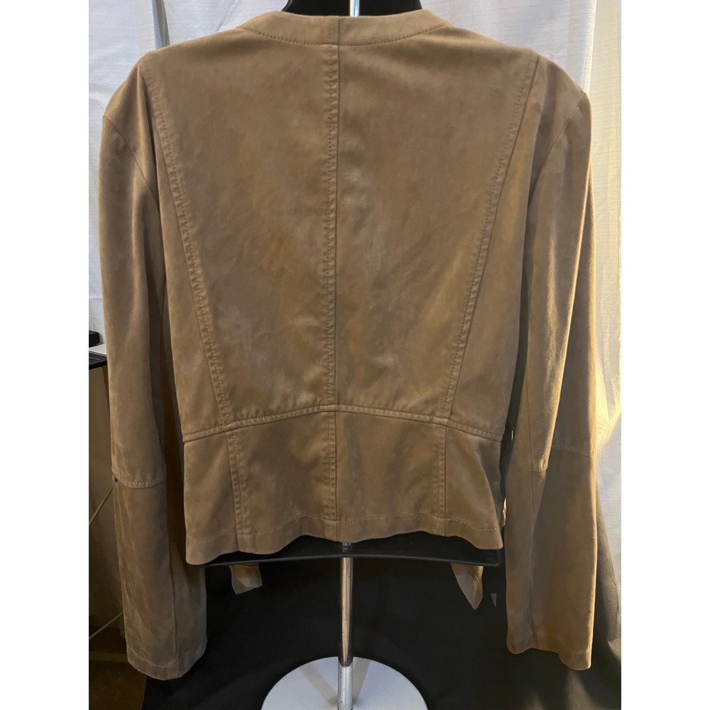 Chic long sleeve drape‎ open front cascade faux tan suede cardigan sweater  sz L - Picture 4 of 7